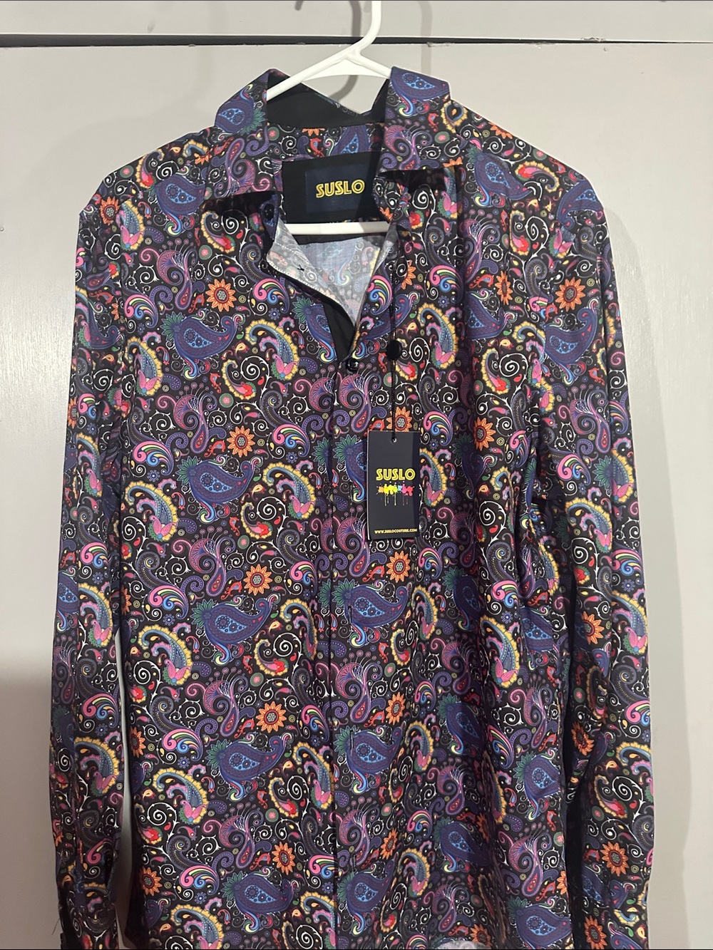 Suslo Men’s Purple Paisley-Print Button-Down Shirt